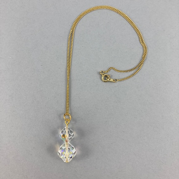 Aurora Borealis Clear Crystal Pendant Necklace, Handmade, Vintage Crystals - Picture 6 of 10